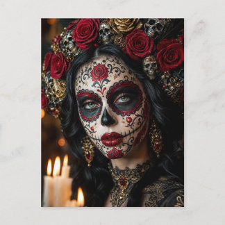 Crimson Rose Calavera – Elegant Day of the Dead Postcard