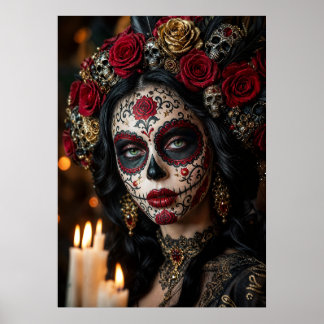 Crimson Rose Calavera – Elegant Day of the Dead Poster
