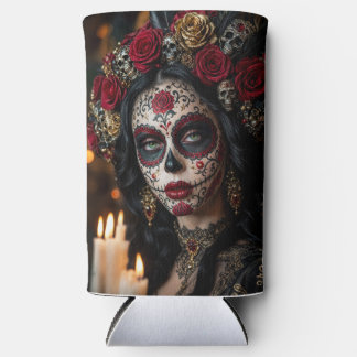 Crimson Rose Calavera – Elegant Day of the Dead Seltzer Can Cooler