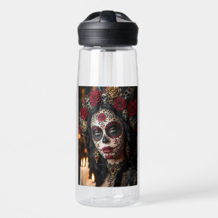 Crimson Rose Calavera – Elegant Day of the Dead Water Bottle