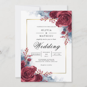 Crimson Rose Flourish Wedding Invitation