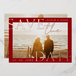 Crimson Rose Gold Foil Wedding Save the Date