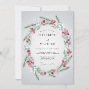 Crimson Rustic Winter Wedding Invitation