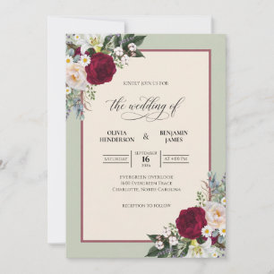 Crimson Sage Leaf Wedding Invitation