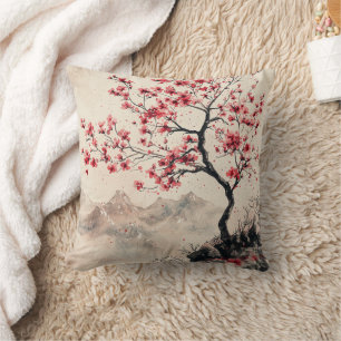 Crimson Sakura Mountain Serenity (1) Cushion