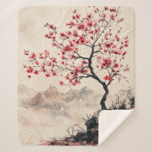 Crimson Sakura Mountain Serenity (1) Sherpa Blanket