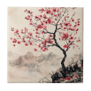 Crimson Sakura Mountain Serenity (1) Tile