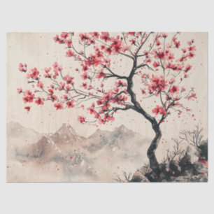 Crimson Sakura Mountain Serenity (1) Tissue Paper
