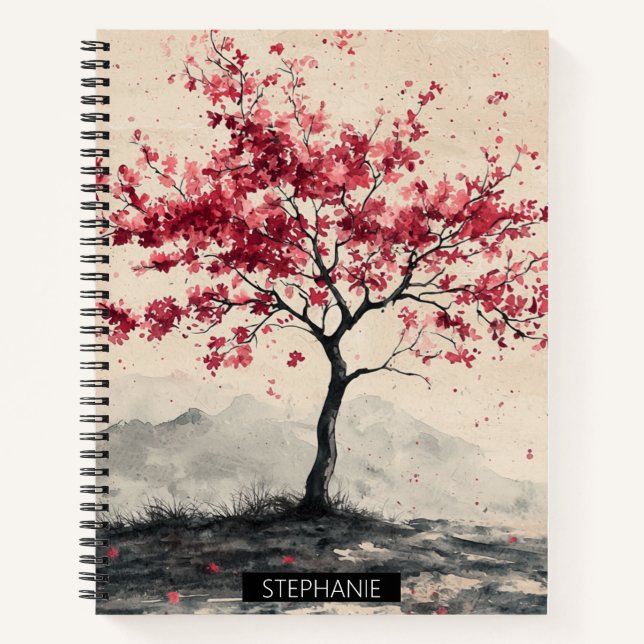Crimson Sakura Mountain Serenity (2) Notebook (Front)