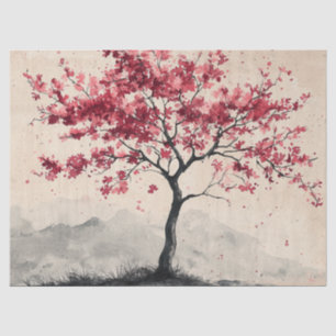 Crimson Sakura Mountain Serenity (2) Tissue Paper
