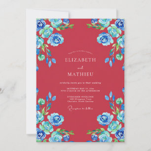 Crimson Sapphire Peony Wedding Invitation