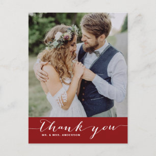 Crimson Script Wedding Thank You Vertical Postcard