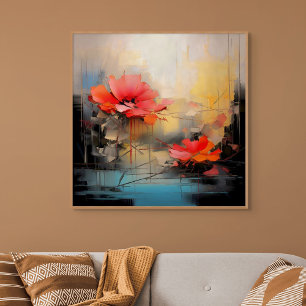 Crimson Silence – Abstract Poppies in Urban Light Canvas Print