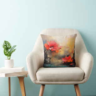 Crimson Silence – Abstract Poppies in Urban Light Cushion