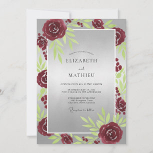 Crimson Silver Rose Wedding Invitation