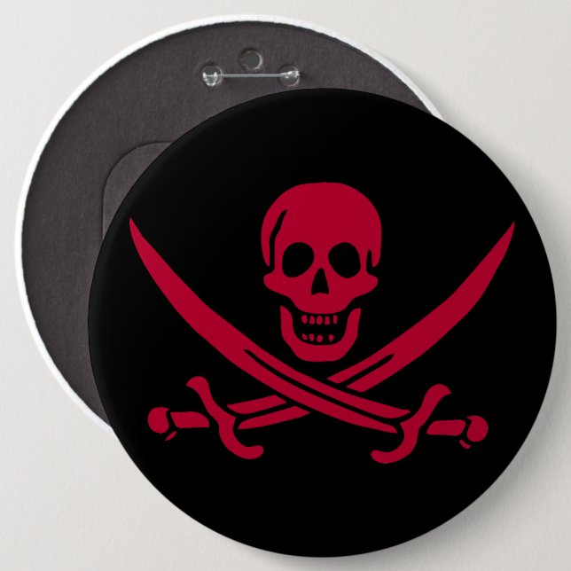 Crimson Skull & Swords Pirate flag of Calico Jack 6 Cm Round Badge (Front & Back)
