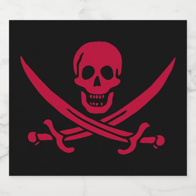 Crimson Skull & Swords Pirate flag of Calico Jack Beer Bottle Label (Single Label)