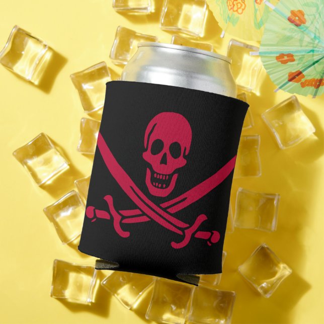 Crimson Skull & Swords Pirate flag of Calico Jack Can Cooler (In Situ Summer)