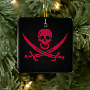 Crimson Skull & Swords Pirate flag of Calico Jack Ceramic Ornament