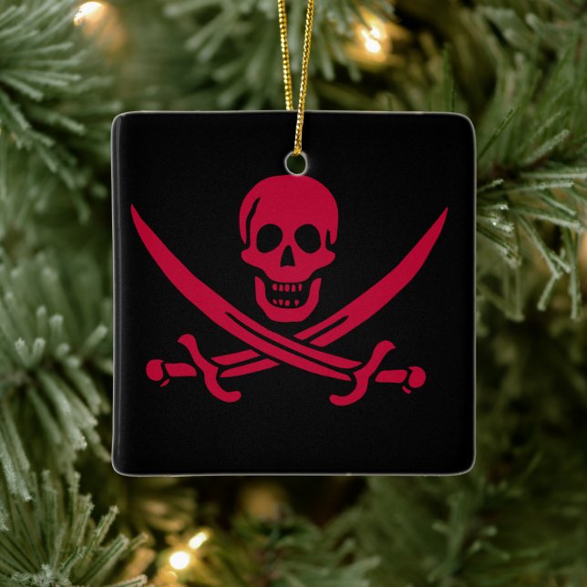 Crimson Skull & Swords Pirate flag of Calico Jack Ceramic Ornament (Tree)