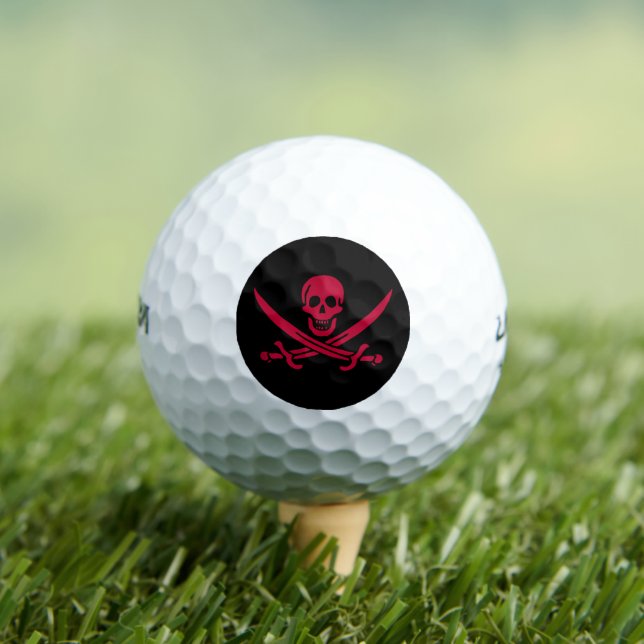 Crimson Skull & Swords Pirate flag of Calico Jack Golf Balls (Insitu Tee)