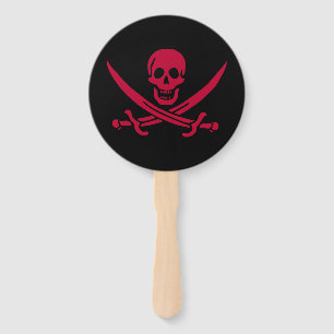 Crimson Skull & Swords Pirate flag of Calico Jack Hand Fan
