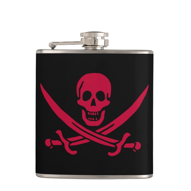 Crimson Skull & Swords Pirate flag of Calico Jack Hip Flask (Front)