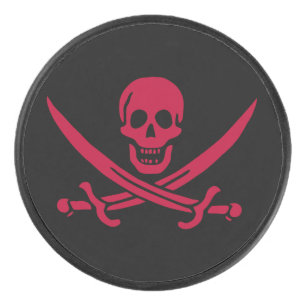 Crimson Skull & Swords Pirate flag of Calico Jack Hockey Puck