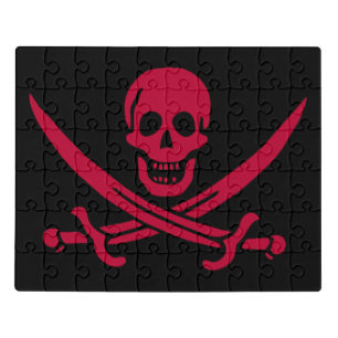 Crimson Skull & Swords Pirate flag of Calico Jack Jigsaw Puzzle
