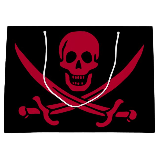 Crimson Skull & Swords Pirate flag of Calico Jack Large Gift Bag (Front)