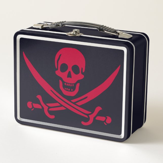 Crimson Skull & Swords Pirate flag of Calico Jack Metal Lunch Box (Front)
