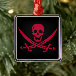 Crimson Skull & Swords Pirate flag of Calico Jack Metal Tree Decoration