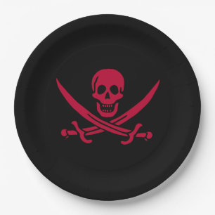 Crimson Skull & Swords Pirate flag of Calico Jack Paper Plate