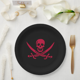 Crimson Skull & Swords Pirate flag of Calico Jack Paper Plate