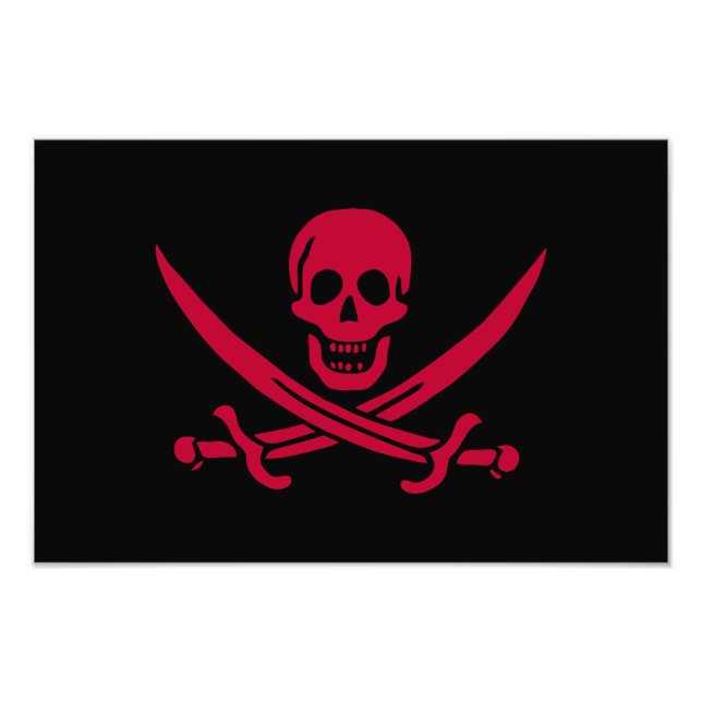 Crimson Skull & Swords Pirate flag of Calico Jack Photo Print (Front)