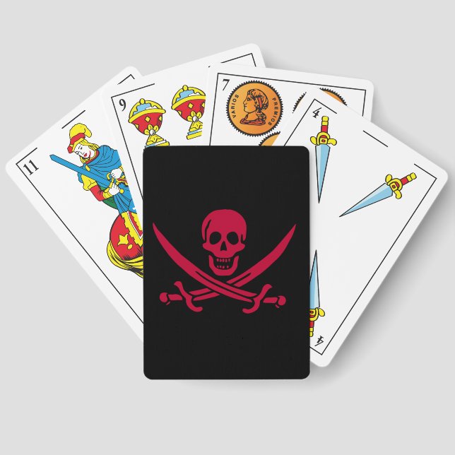 Crimson Skull & Swords Pirate flag of Calico Jack Playing Cards (Back)
