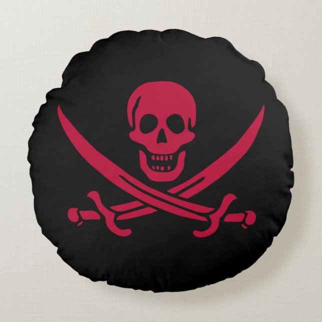 Crimson Skull & Swords Pirate flag of Calico Jack Round Cushion (Front)