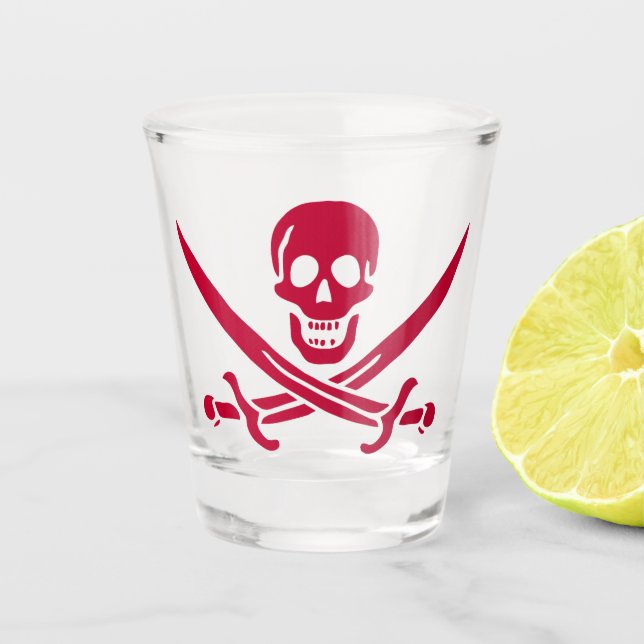 Crimson Skull & Swords Pirate flag of Calico Jack Shot Glass (Front)
