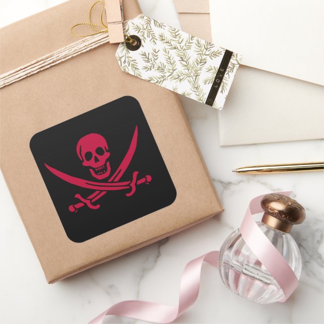 Crimson Skull & Swords Pirate flag of Calico Jack Square Sticker (Gifting)