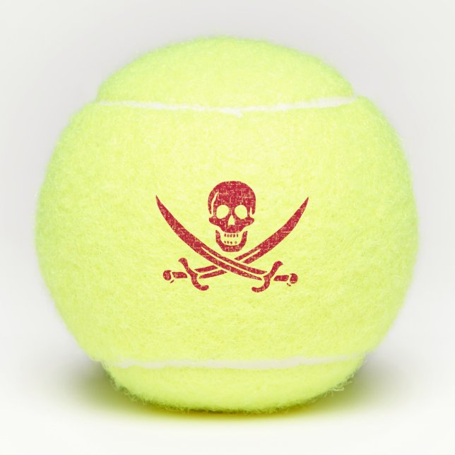 Crimson Skull & Swords Pirate flag of Calico Jack Tennis Balls (Front)