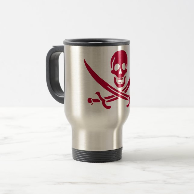 Crimson Skull & Swords Pirate flag of Calico Jack Travel Mug (Front Left)