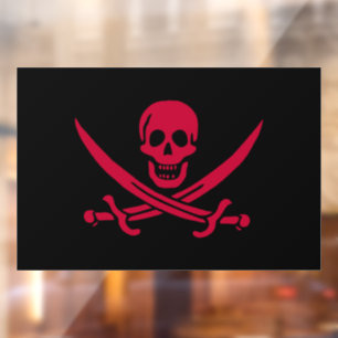 Crimson Skull & Swords Pirate flag of Calico Jack Window Cling