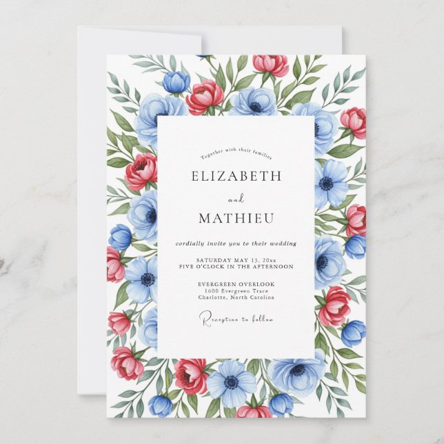 Crimson Sky Blue Sumptuous Summer Wedding Invitation (Front)
