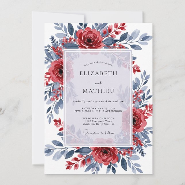 Crimson Slate Ornate Winter Wedding Invitation (Front)