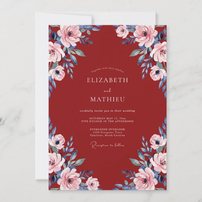 Crimson Slate Rose Wedding Invitation (Front)