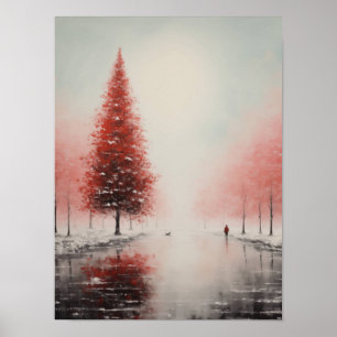 Crimson Solitude in Winter's Embrace Poster