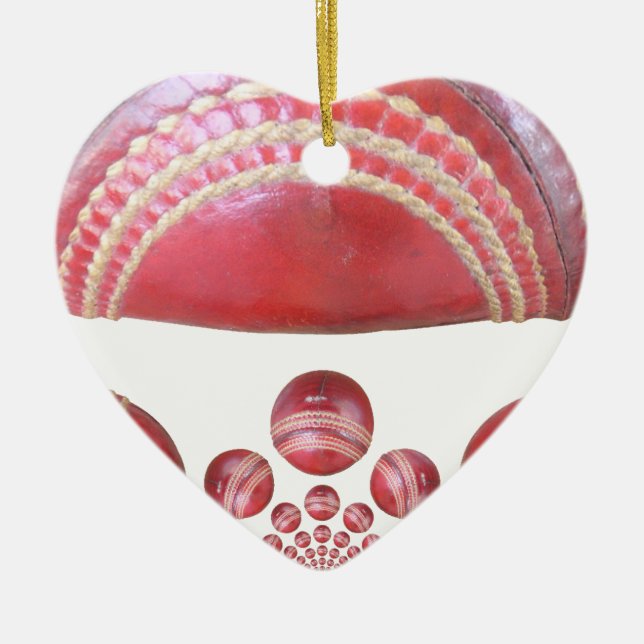 Crimson Spin – A Beautiful Red Cricket Ball Arti Ceramic Tree Decoration (Front)