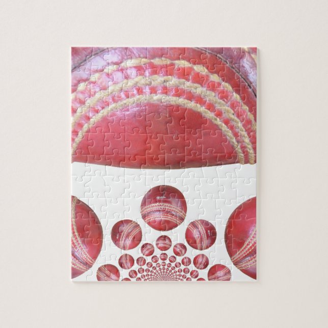 Crimson Spin – A Beautiful Red Cricket Ball Arti Jigsaw Puzzle (Vertical)