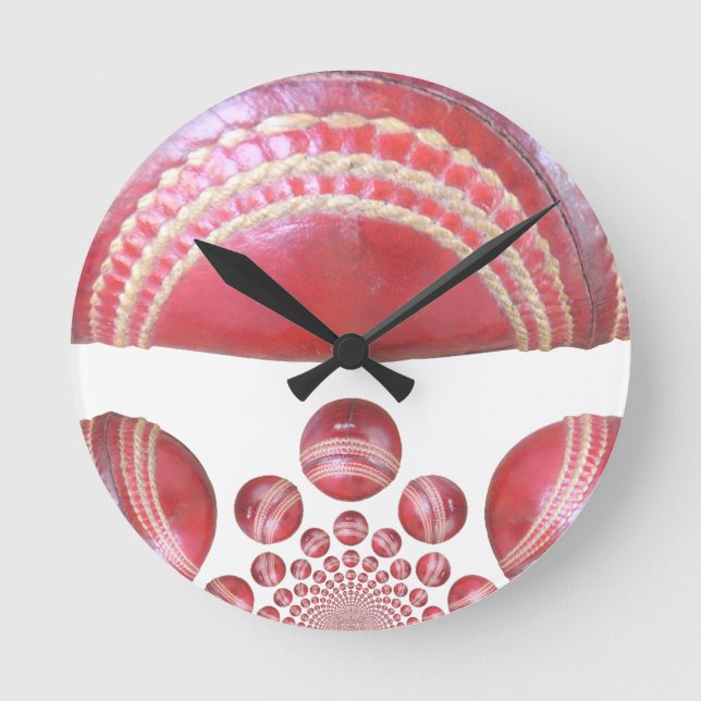 Crimson Spin – A Beautiful Red Cricket Ball Arti Round Clock (Front)
