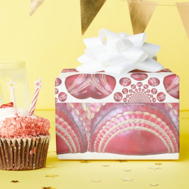 Crimson Spin – A Beautiful Red Cricket Ball Arti Wrapping Paper (Birthday Party)